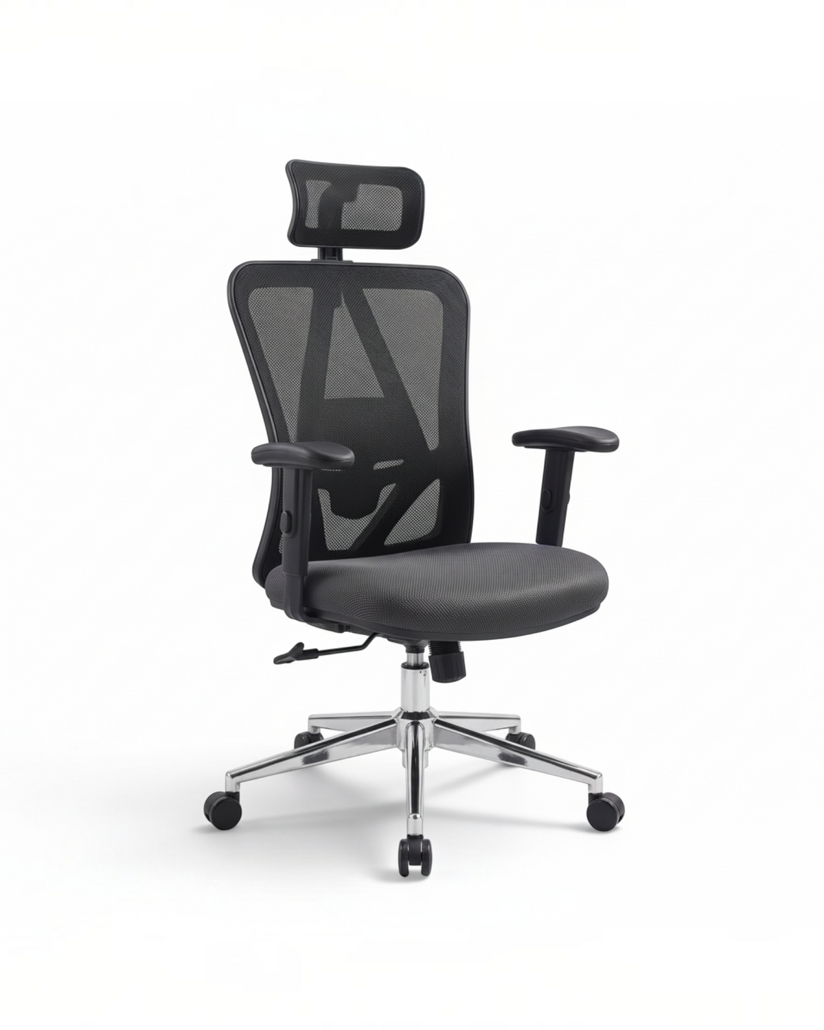 Ergnof black high-back ergonomic task chair with breathable mesh, adjustable headrest, and heavy-duty 5-star base.