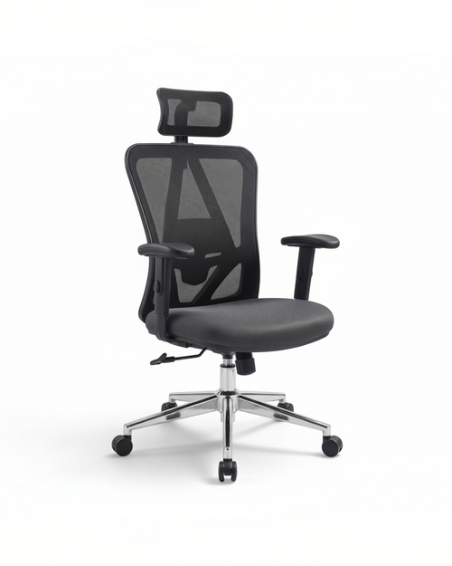 Ergnof black high-back ergonomic task chair with breathable mesh, adjustable headrest, and heavy-duty 5-star base.