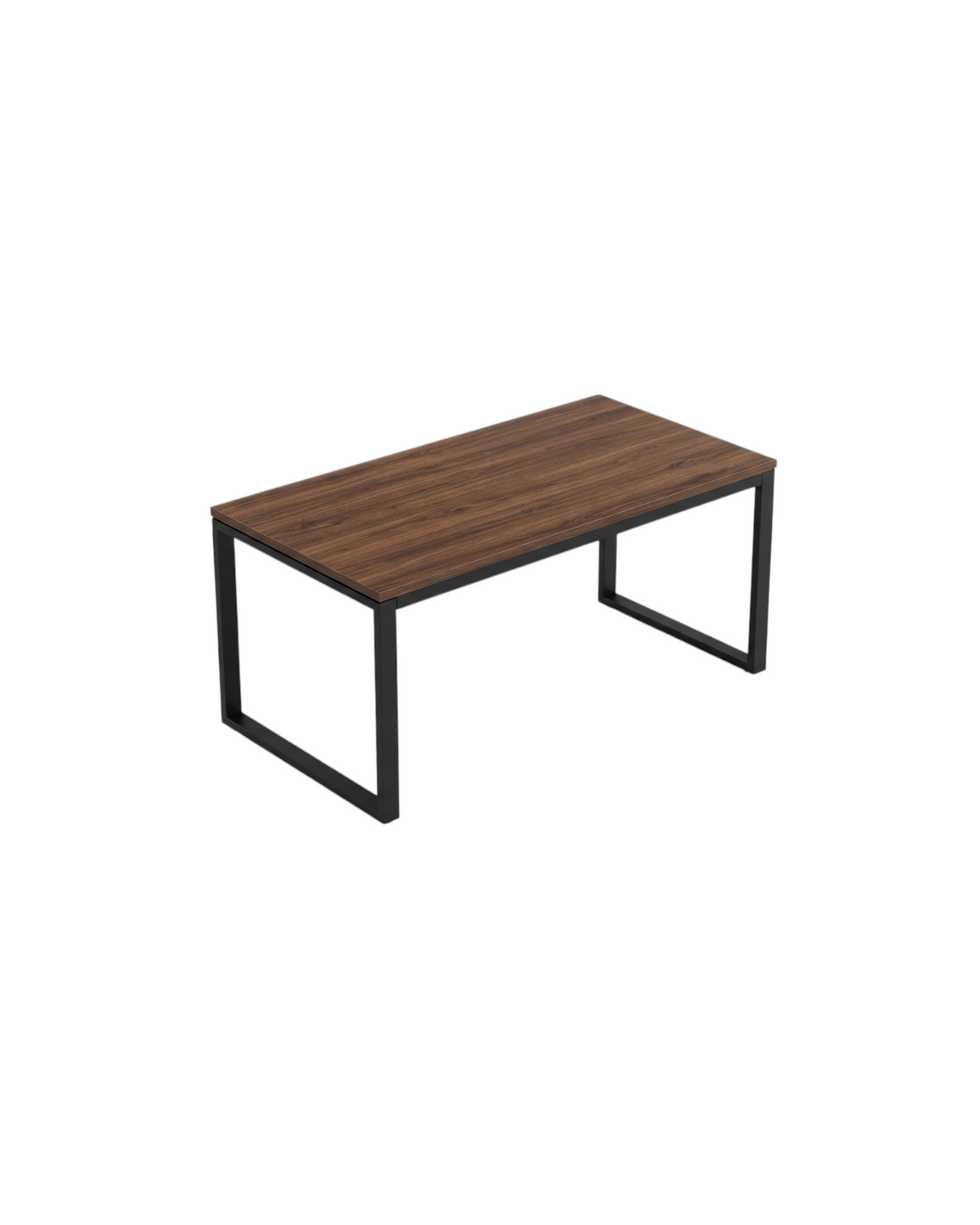 Ergnof Studio Fixed Desk with a dark walnut wood-grain MDF top and a sturdy black powder-coated steel loop frame.