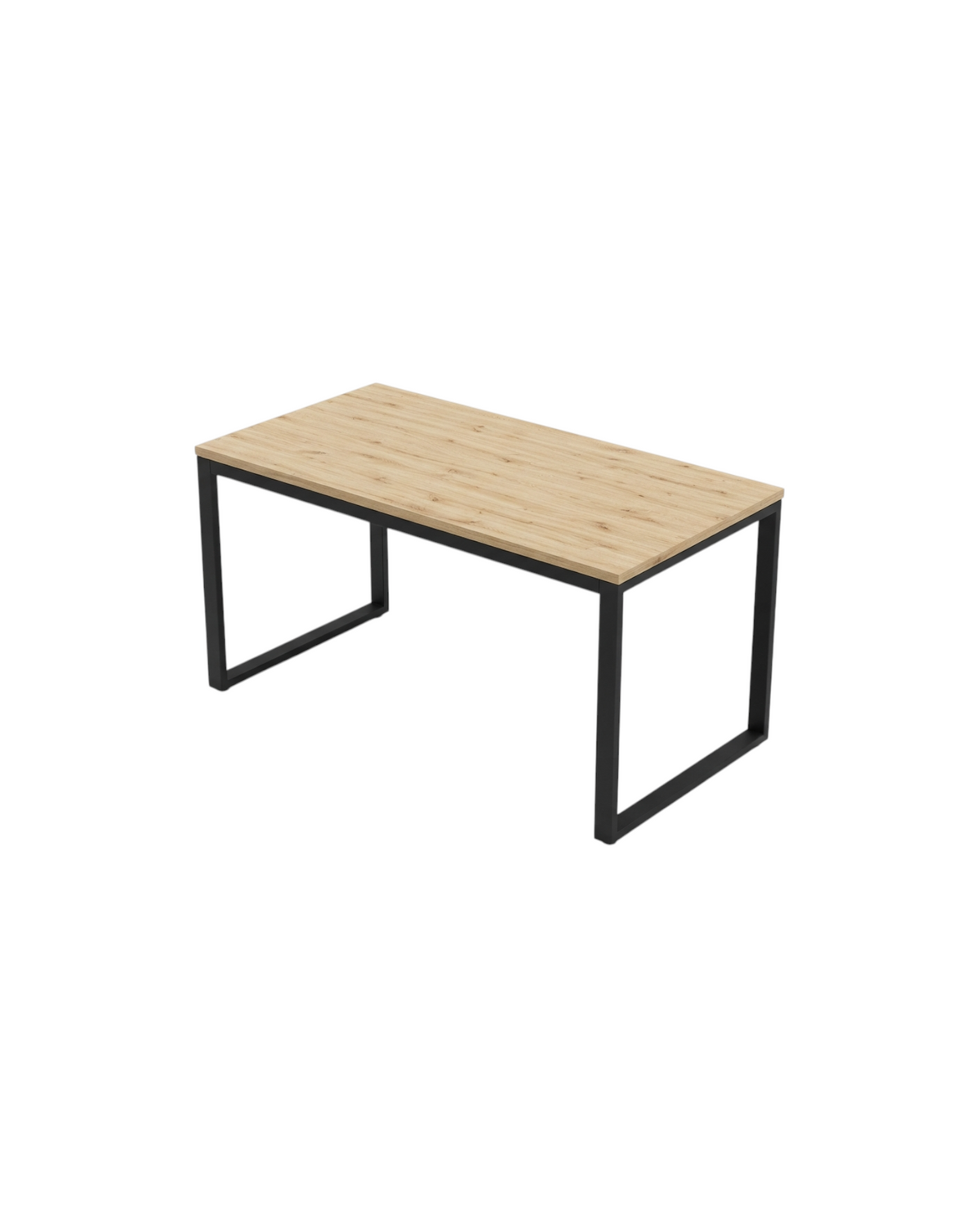 Ergnof Studio Fixed Desk with a natural oak wood-grain MDF top and a sturdy black powder-coated steel loop frame.