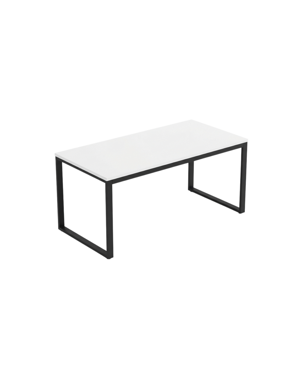 Ergnof Studio Fixed Desk with a white MDF top and a heavy-duty matte black steel loop frame for home office use.