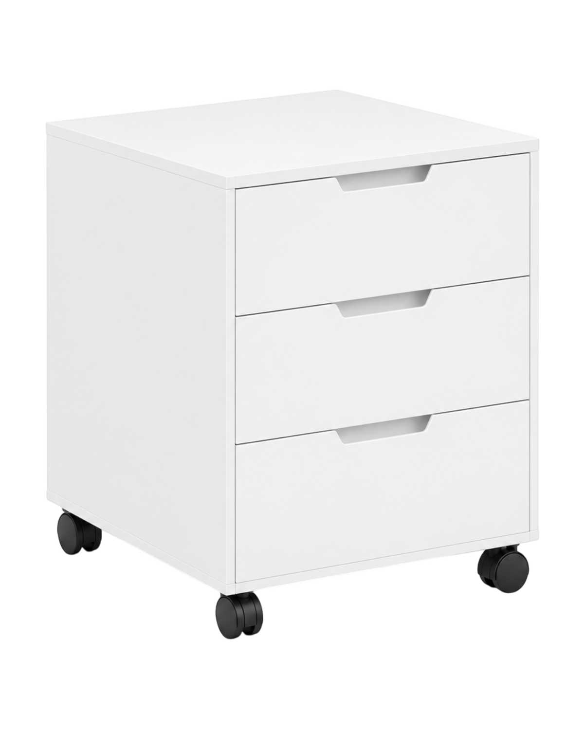 Ergnof mobile storage cabinet in solid white with three soft-close drawers and concealed 360-degree casters.