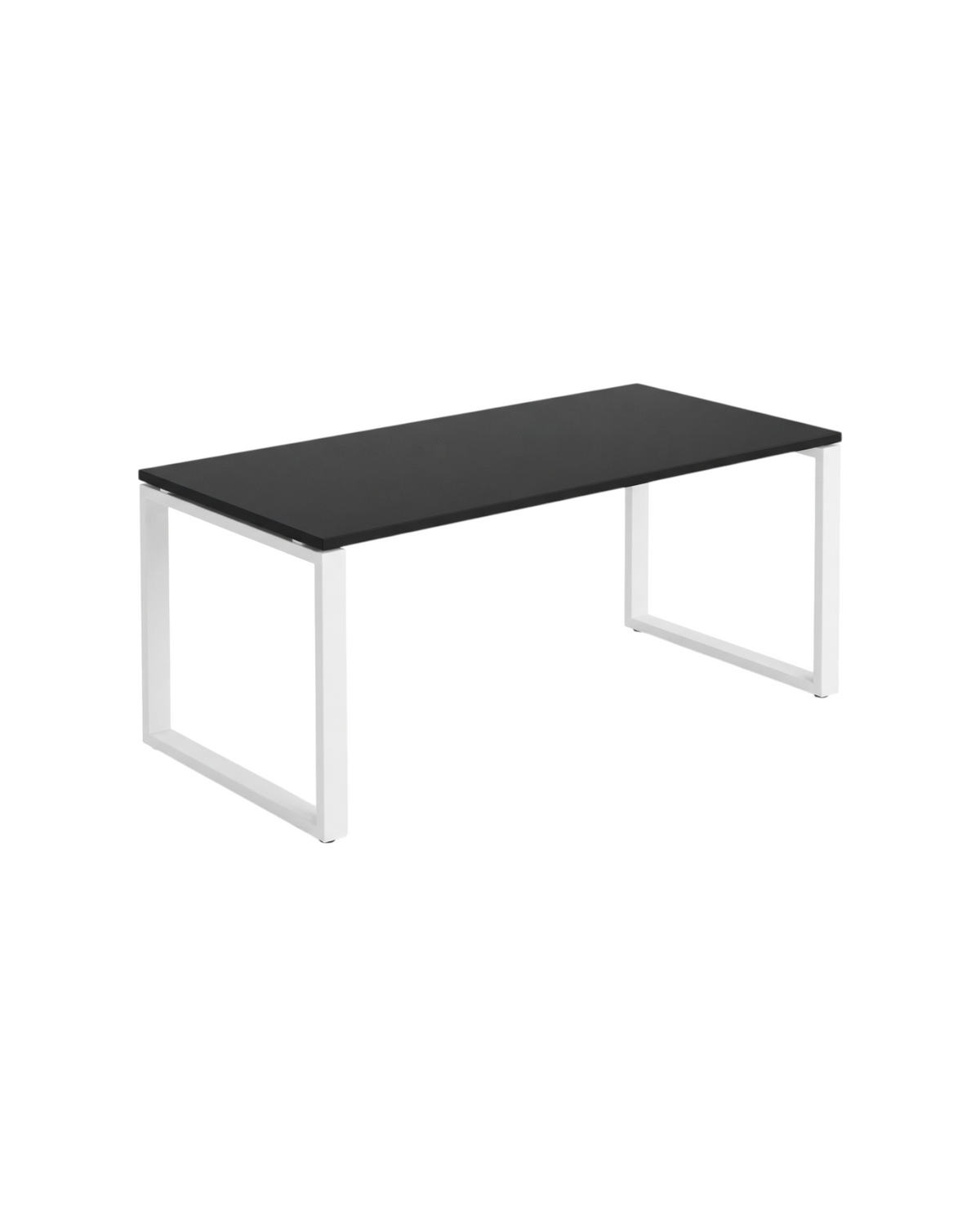 Ergnof Studio Fixed Desk with a solid black MDF top and a heavy-duty matte white steel loop frame.