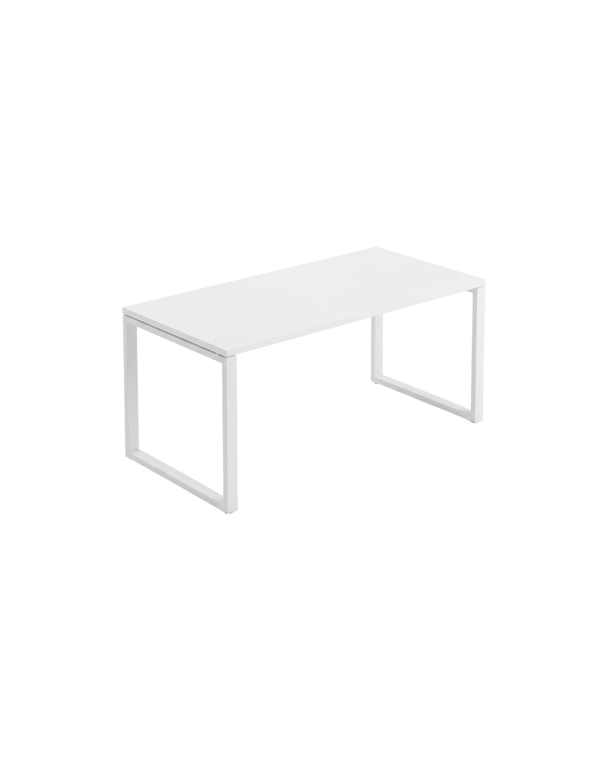 Ergnof Studio Fixed Desk with a white high-density MDF top and a sturdy matte white powder-coated steel loop frame.